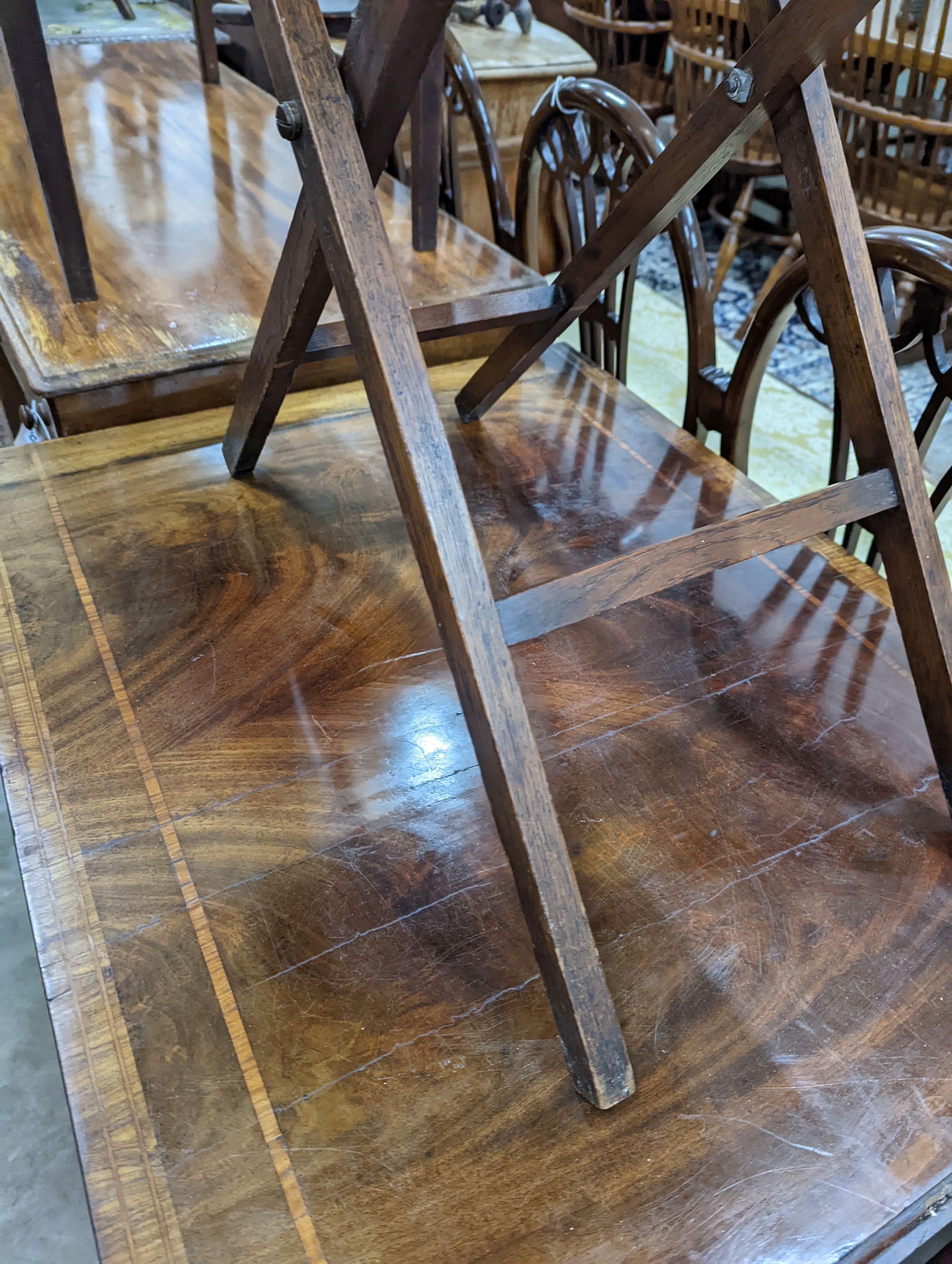 A Victorian rectangular oak butler's tray on folding stand, width 75cm, depth 44cm, height 80cm